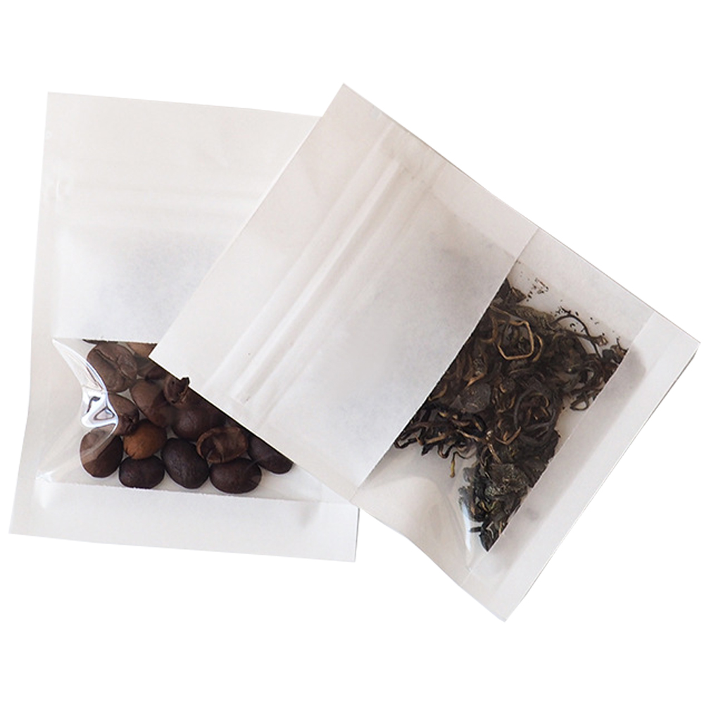 100 Stuks Bruin Wit Kraftpapier Zip Lock Bag Met Doorzichtig Venster Zelfzegel Scheur Inkeping Stofdichte Verpakking Zakjes Voor Voedsel Snack