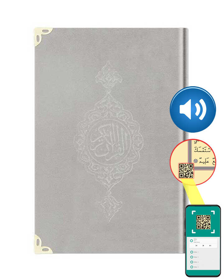 Tas Jongen Fluwelen Heilige Koran (Licht Grijs, Verguld, Verzegeld)