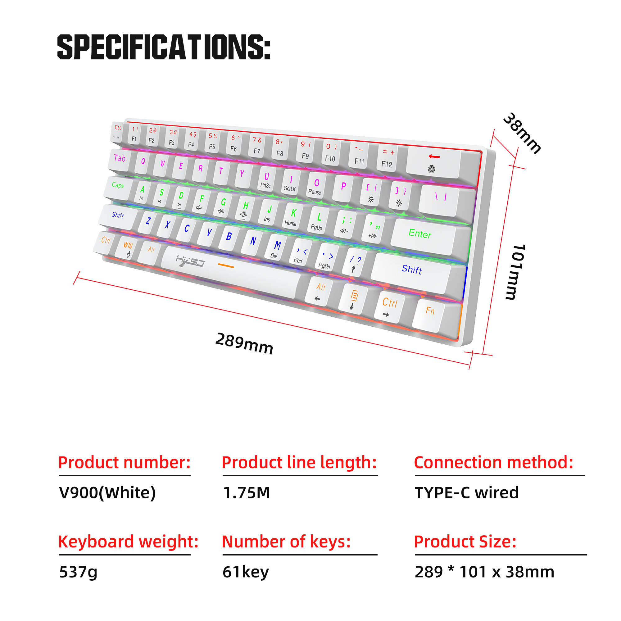 Gaming Mechanical Keyboard Gamer Blue Switch 61 Key Wired Keyboard Anti-ghosting RGB Mix Backlit LED USB For Gamer PC Laptop