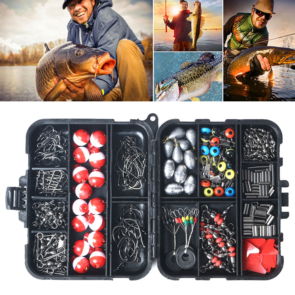 263 pcs Fishing Kit with Fishing Tackle Box Fish Hook Fishing Swivels Snaps Sinker Slides Fishing Gear 16 styles Fishing Tools