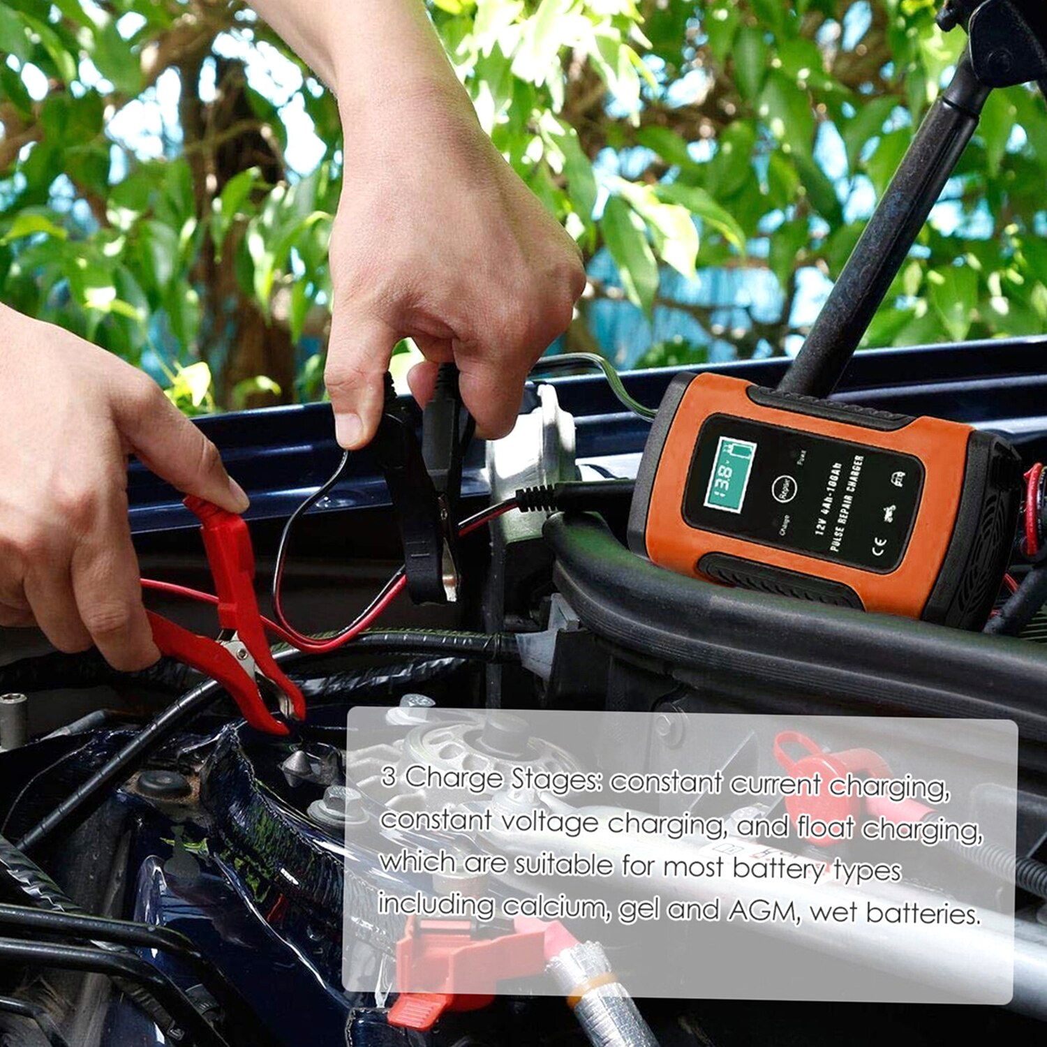 12V 6A LCD Smart Fast Car Battery Charger for Auto Motorcycle Lead-Acid AGM GEL Batteries Intelligent Charging 12 V Volt 6A