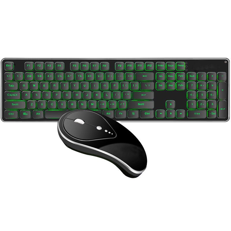 2.4G Wireless Backlit Silent Keyboard and Combo For PS4 Home Office Laptop Desktop Ergonomic Waterproof Wireless Keyboard: Black