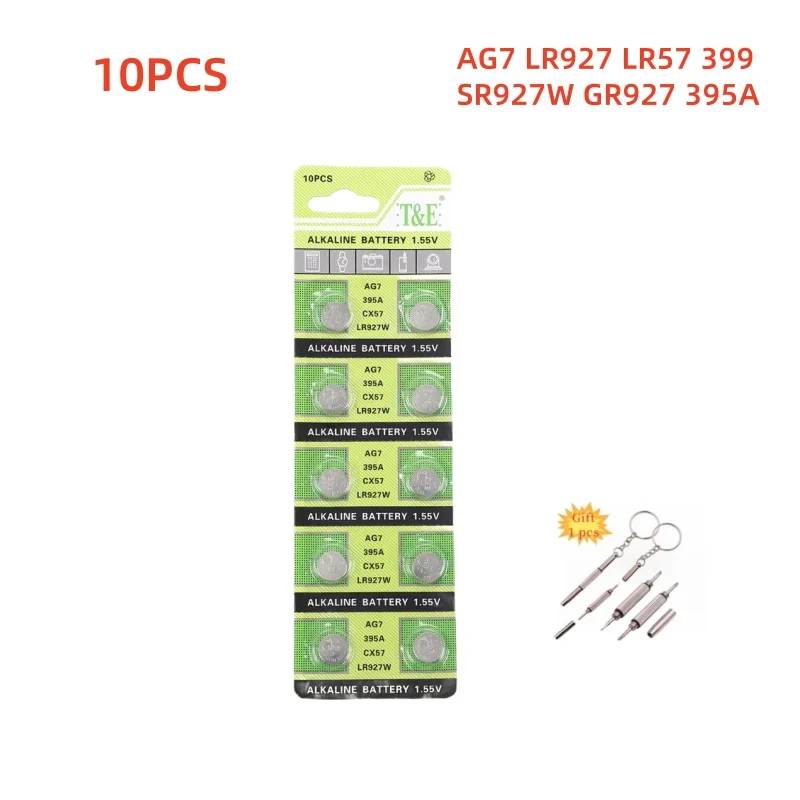 10-100 sztuk bateria AG7 LR927 LR57 SR927W 399 GR927 395A 1.55V ogniwa baterie pastylkowe robić zegarków zabawki zdalne: żółty