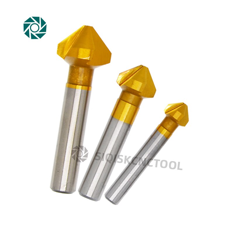 HSS Chamfer Chamfering Cutter End Mill Tool Countersink Drill Bit Set To Wood Stell Chamfer Cutter Power Tool 3 Flute 90 degree