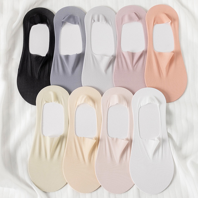 5Pairs Women Invisible Boat Socks Breathable Silicone Non-slip Ultra-thin Sock Slippers Elastic Ice Silk Low Sox