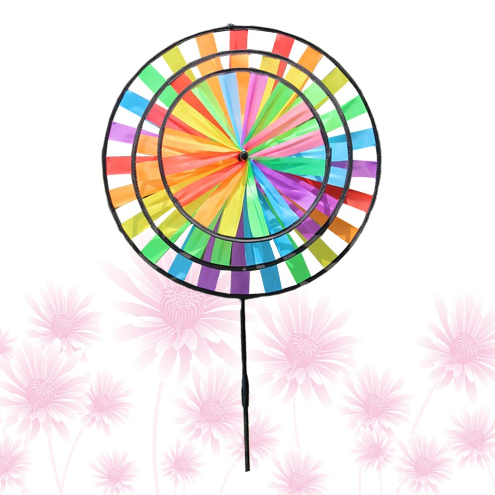 1Pc Kleurrijke Regenboog Windmolen Doek Wind Speelgoed Grote Drie Lagen Roterende Windmolen Voor Tuin Yard Decor