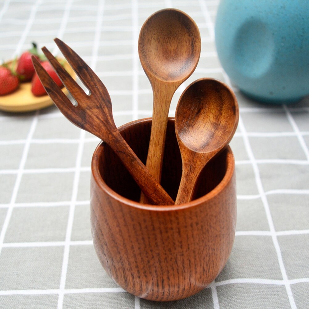 Natural Acacia Kitchen Wooden Spoon Salad Dinner Rice Serving Spoons Wood Fork Spoon Cutlery Tableware Coffee Mixing Spoon