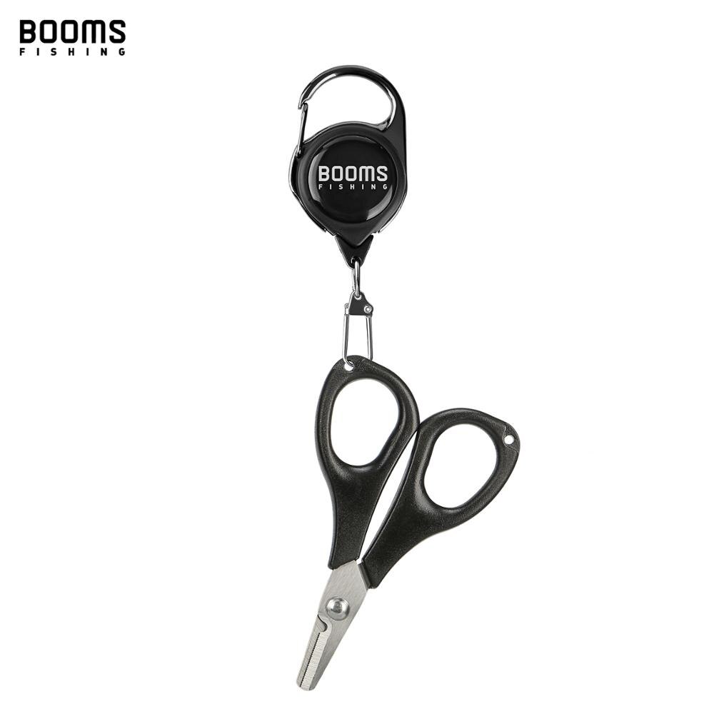 Booms Fishing S01 Braid Line Scissor Fishing Line Scissors with Retractable Badge Holder Carabiner Tackle Boxes Accessorie: black