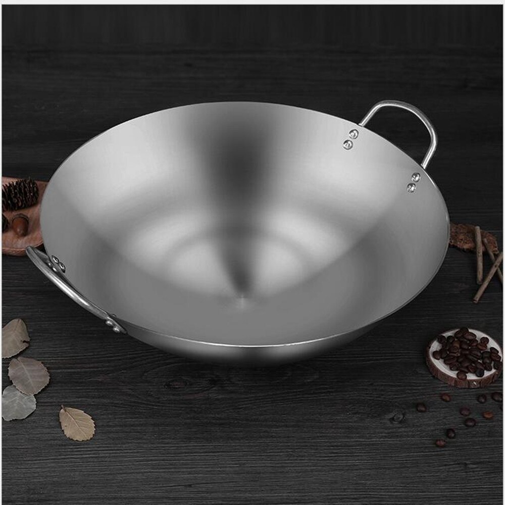 Iron Non coating Woks Gas Cooker Traditional Handmade Pot Huge Manual Forging Wok With Binaural 34/40cm double ear chef fry wok: 38cm