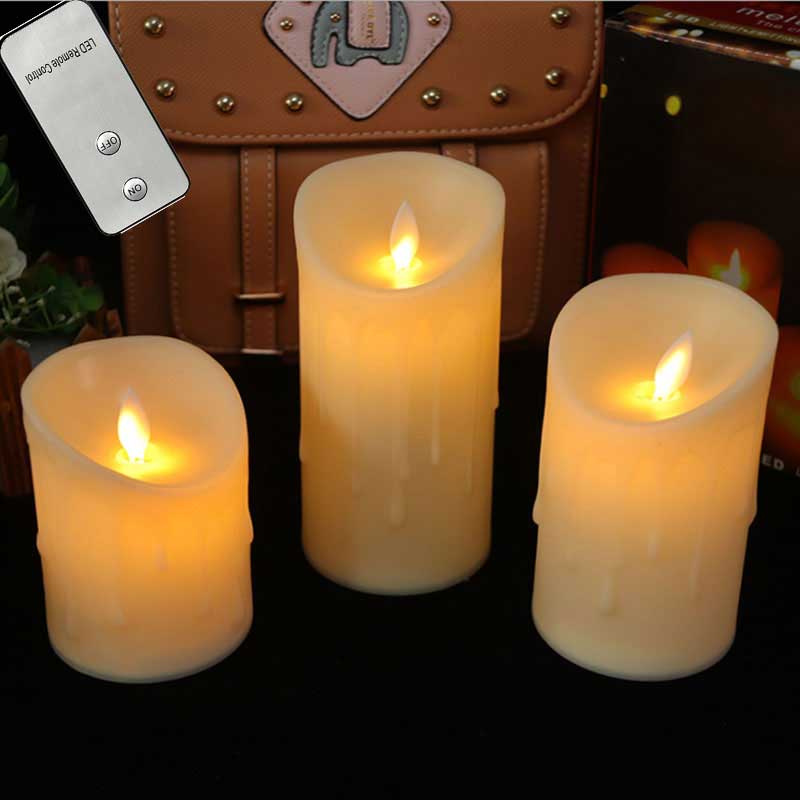 Pack of 3 Remote Control Moving Wick LED Flameless Candles , Flickering Battery Operated Pillar Candles With Realistic Flame: 2 keys remote
