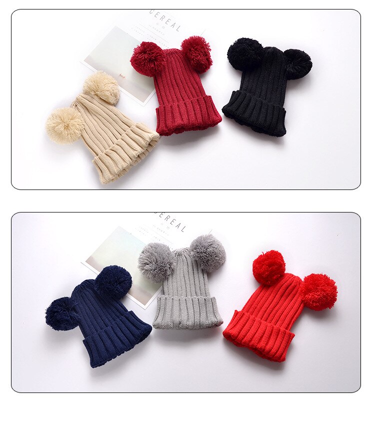 Kinderen meisjes baby muts gebreide wollen tijk muts met omslag herfst en winter warme muts twee ballen