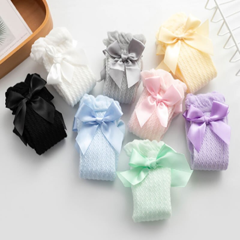 Bébé été mince Anti-moustique bas bulle bouche Vertical rayé nœud maille bas Bowknet princesse robe jambières