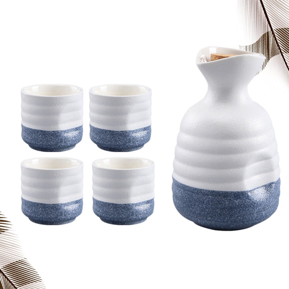 Porcelain Sake Cup Set Cup Bottle Japanese Cup Japanese Sake Cups for Home Bar (1pc Bottle, 4pcs Cups)