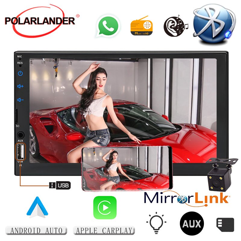 Spejllink radio til carplay android bilstereo  mp5 afspiller multimedie bilradio autoradio ios bakkamera 7 "berøringsskærm