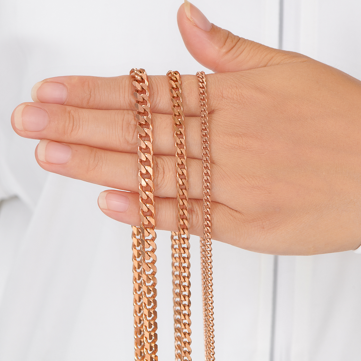 3,6 mm/5 mm/7 mm/Cadenas de eslabones cubanos de acero inoxidable de color rosa Collar clásico para mujer y niña de 14 a 30 pulgadas