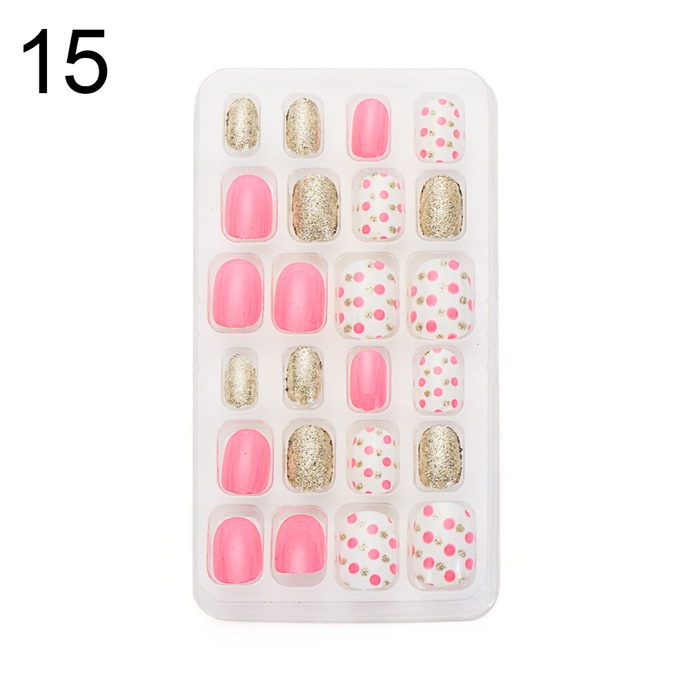 24 pièces dessin animé auto-adhésif faux ongles presse sur ongles enfant couverture complète détachable réutilisable acrylique bâton sur faux ongles: 15