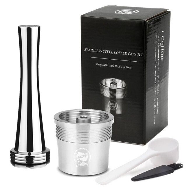 Filtre à café rechargeable ICalifas pour Machine à café illy café Capsules tasse goutteur métal acier inoxydable panier à café réutilisable: 1 capsuler 1tamper