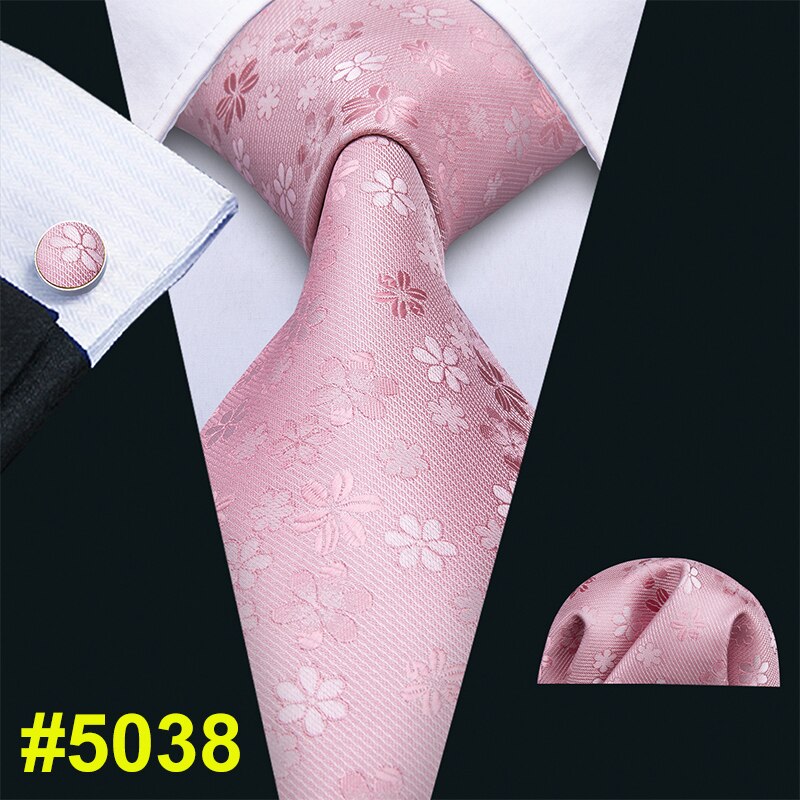 Men Tie Pink Floral Necktie Gravat Handkerchief Set Silk Ties For Men Wedding Party Business Barry.Wang FA-5246: FA-5038