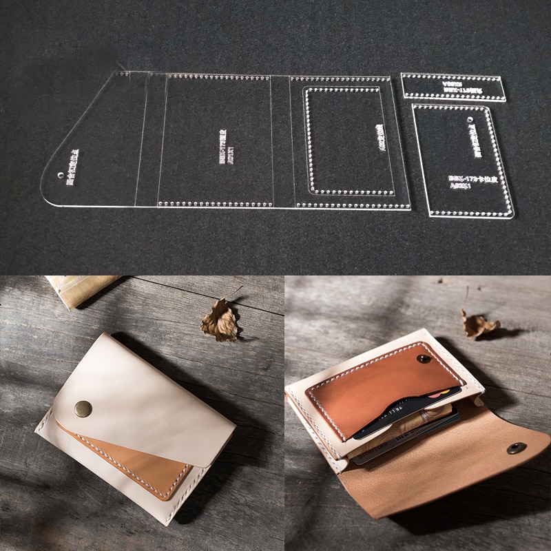 Plantilla acrílica de cuero para manualidades, accesorios de costura para bolso de mano, BILLETERA, monedero, patrón de costura, 8x12x1,5 cm