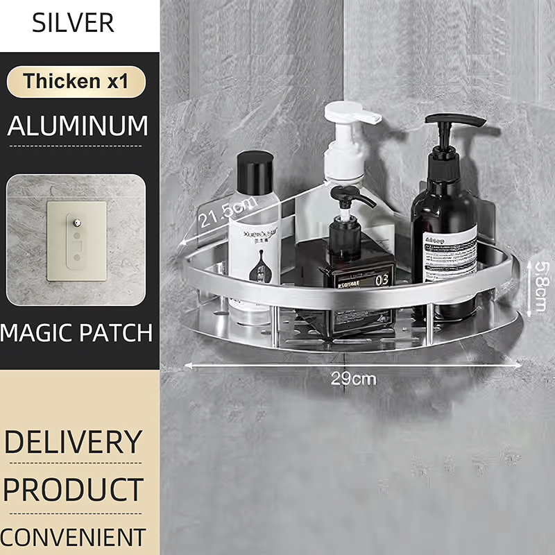 Bathroom Shower Corner Shelf Rack Shower Gel Bottles Facial Cleanser Holder Bath Triangular Adhesive Shower Caddy Basket Shelves: Brown