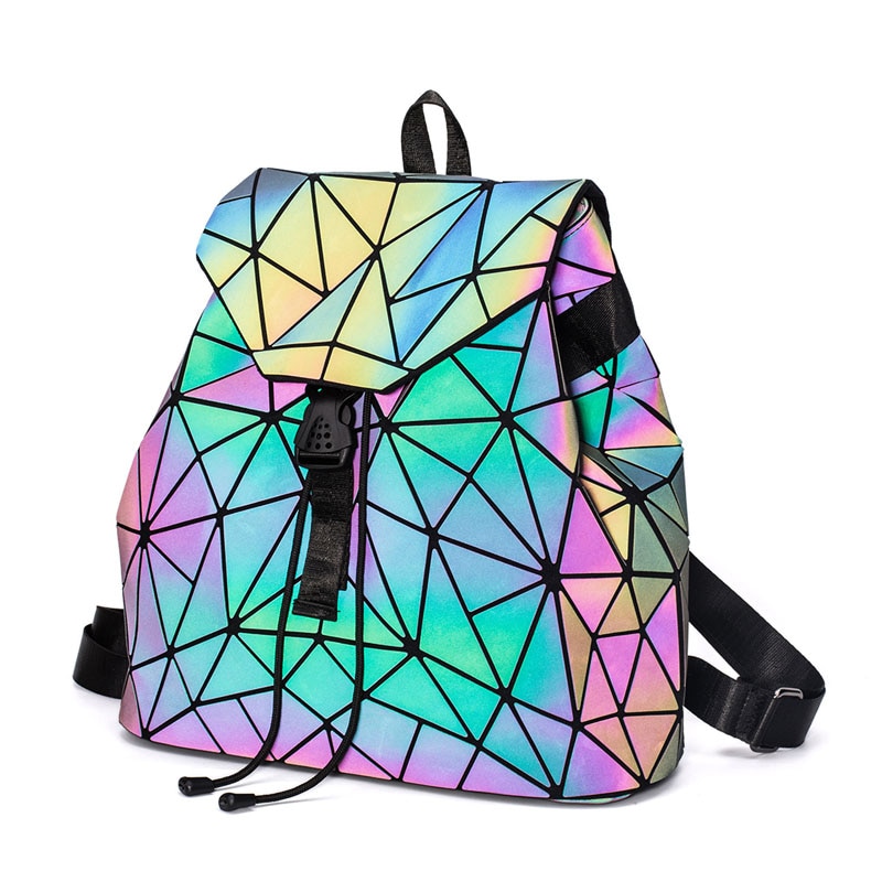 Rugzakken Vrouwen Geometrische Lichtgevende Rugzakken School Rooster Holografische Rugzak PU Leer Vrouwelijke Tassen Meisje Student Travel Bag