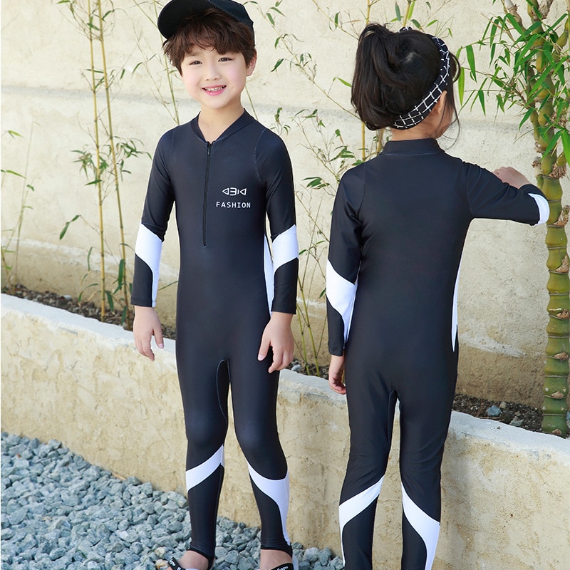 2-12 y drenge udslæt beskytter børn et stykke badetøj teenagere lange ærmer badetøj børn surfedragt sort hvid patchwork