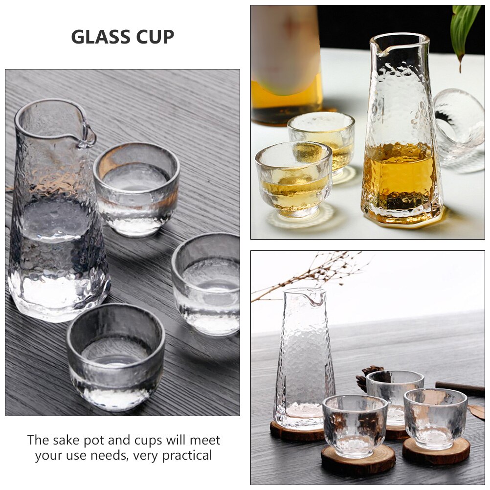 1 Set 4Pcs Glass Sake Cups Japanese Style Sake Set Sake Pot (Transparent)
