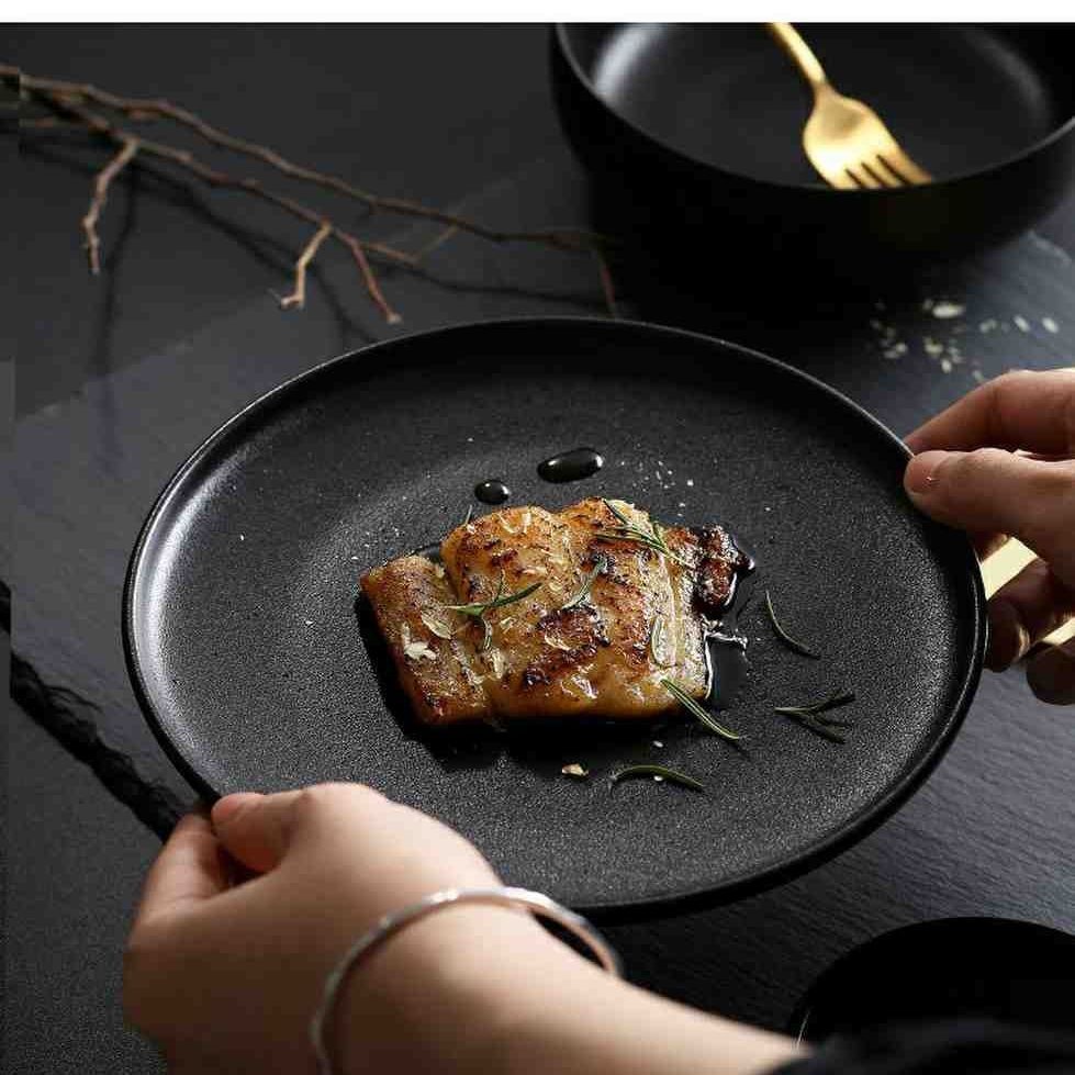 Phnom Penh Ceramic Plate Western Steak Plate Dishes and Plates Sets Black Matte Scratch-resistant Pendulum Fruit Plate Dish