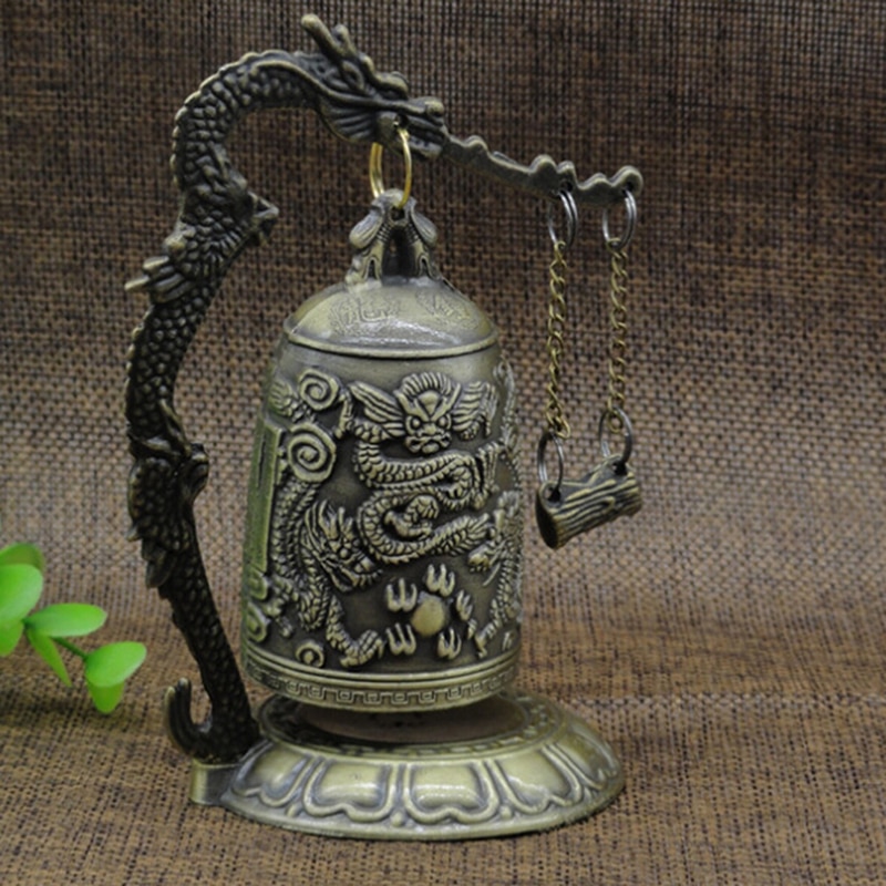 Utskåret antikk kina dragon bjelle asiatisk antikviteter kobber messing lotus buddha buddhisme kunst statue klokke hjem dekorativt håndverk