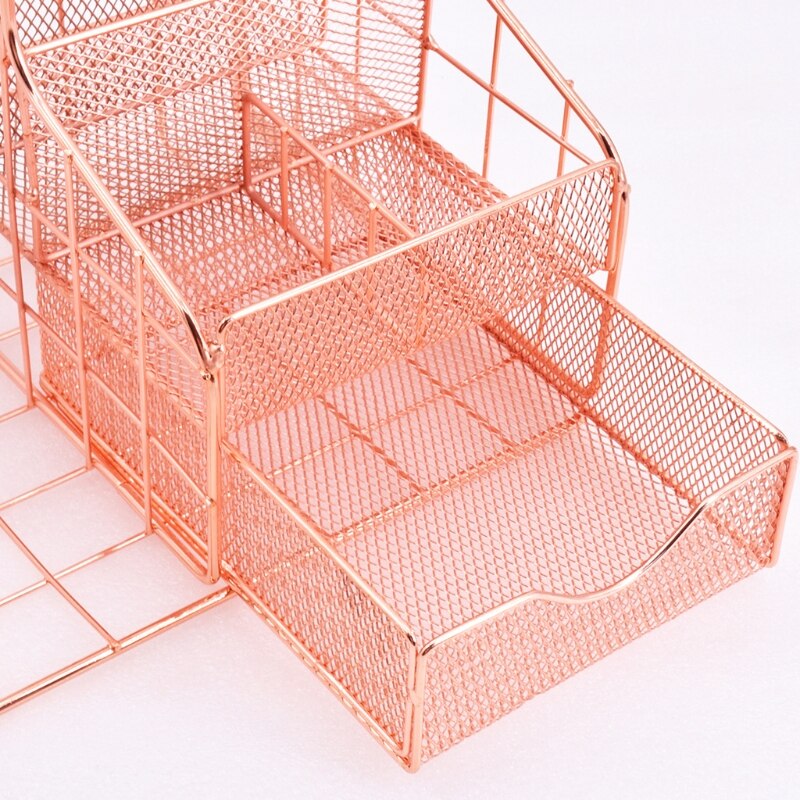 Hollow-out File Folder Rose Gold Magazine File Holder Multiple Compartments Desktop Vertical File Organizer
