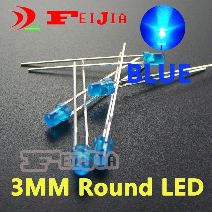 500 stks/partij 3mm Blauwe Ronde LED Diode Lndicator lichten Super bright [Blue] DC3.0-3.2V