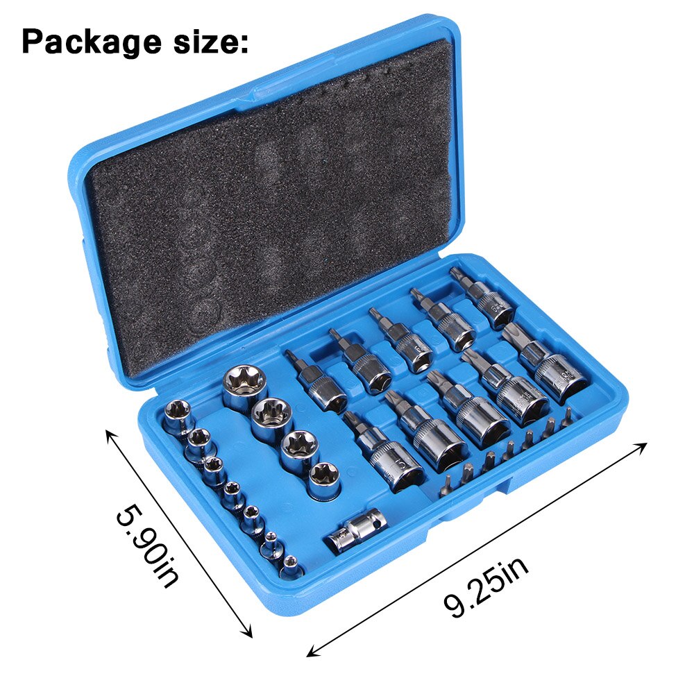 Car Auto Repair Tool Socket Box Set 30pcs Chrome Vanadium Steel Sleeve Set Star Bit Chrome Socket Kit Tool Set With Tool Case