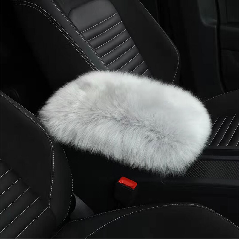 Auto Pluche Armsteun Cover Faux Fur Auto Center Arm Rest Console Pad Wol Kussen Protector Universal Voor Suv/Vrachtwagen/Auto: Grey