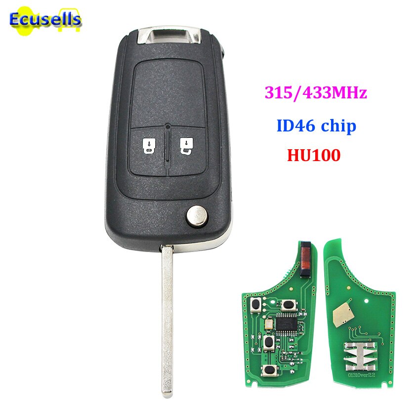 2 Button Afstandsbediening Sleutelhanger 315 Mhz 433 Mhz Met ID46 Chip Voor Opel Astra J Insignia Corsa E HU100 blade