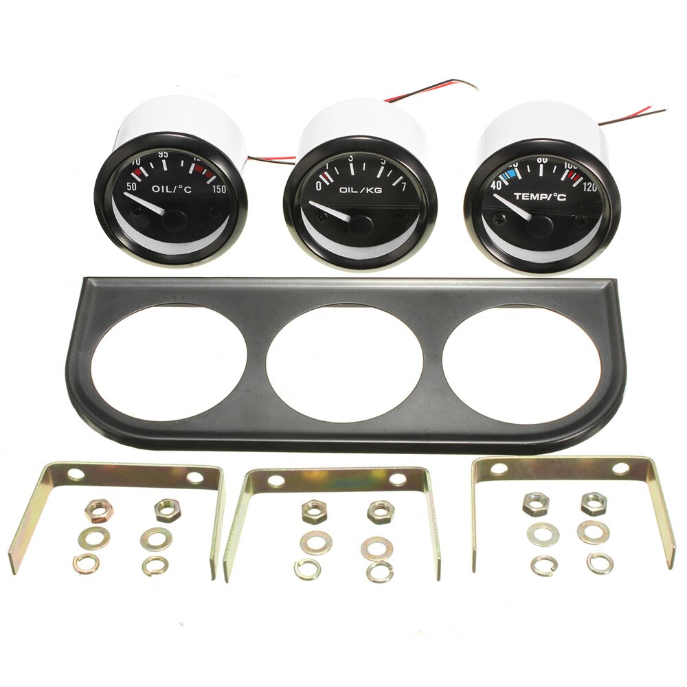 Car Oil Temp Water Temp Gauge 52MM 12V Triple Kit Auto Temperature Oil Pressure Gauge Meter with Sensor for Car Boat Motorcycle