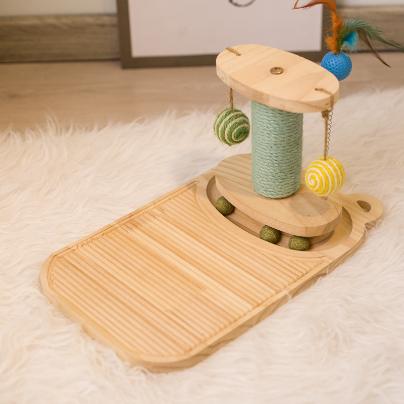 Trekatt skrapestolpe sisal skrapeleke med 2/3 lags spor spinnende kattelekebord med interaktive baller: Skrape platespiller / Trekule