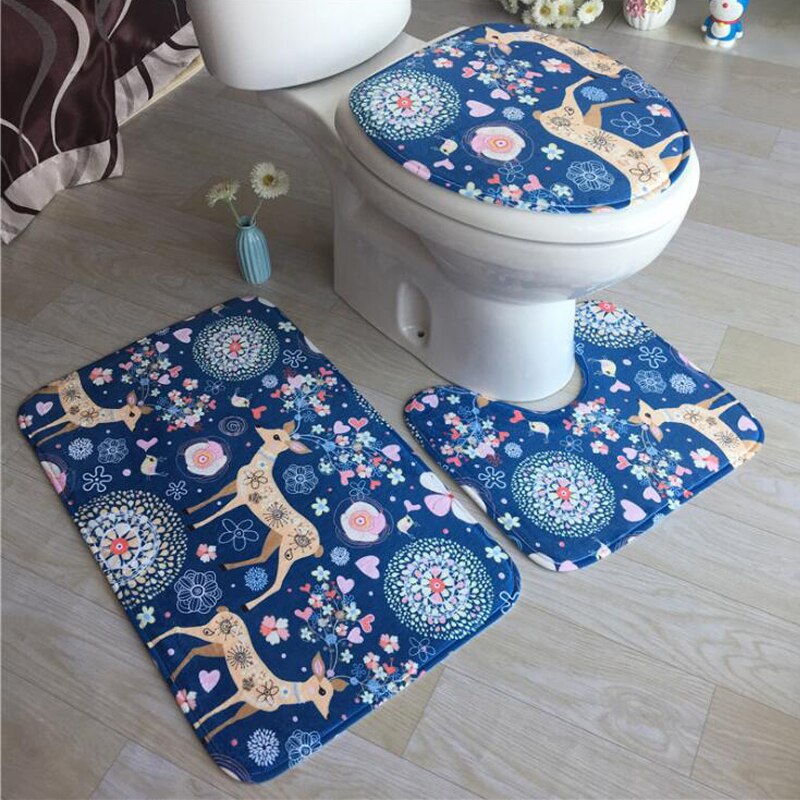 Flannel 3D Print Non Slip 3Pcs/Set Toilet Seat Cover WC Lid Toilet Cover Bathroom Pad Floor Mat Rug Carpet Vloerkleed ZCL512