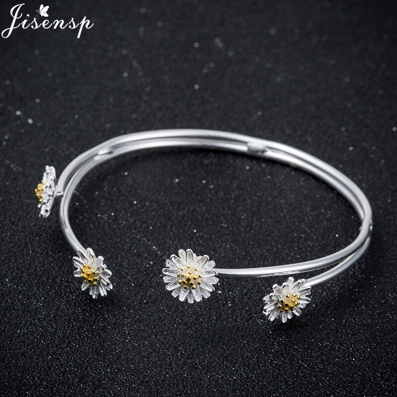 Jisensp Korean Romatic Adjustable Flower Bracelets Bangles Chic Daisy Flowers Charm Bangle Women Jewelry Wedding Bride