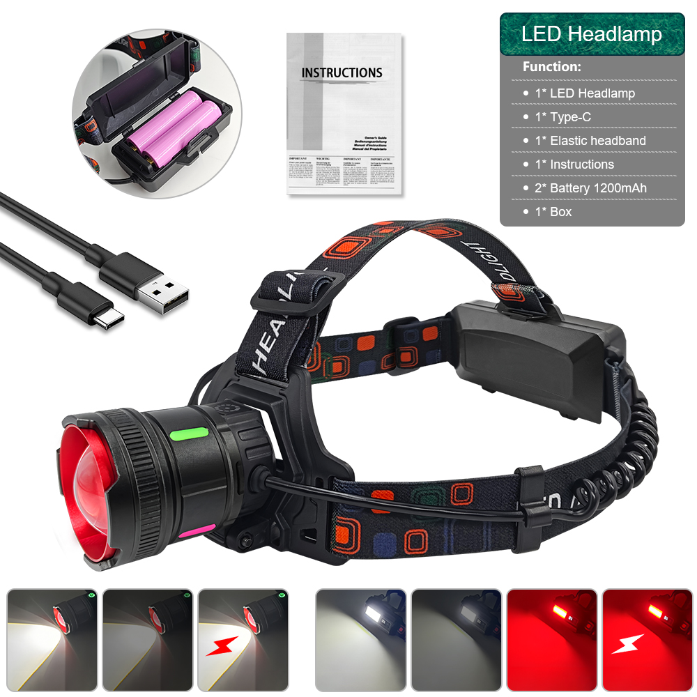 300000lm højtydende sensorer pandelamper bærbar genopladelig pandelampe led-hovedlommelygte 18650 batterier pandelampe camping vandreture: Foranderlig