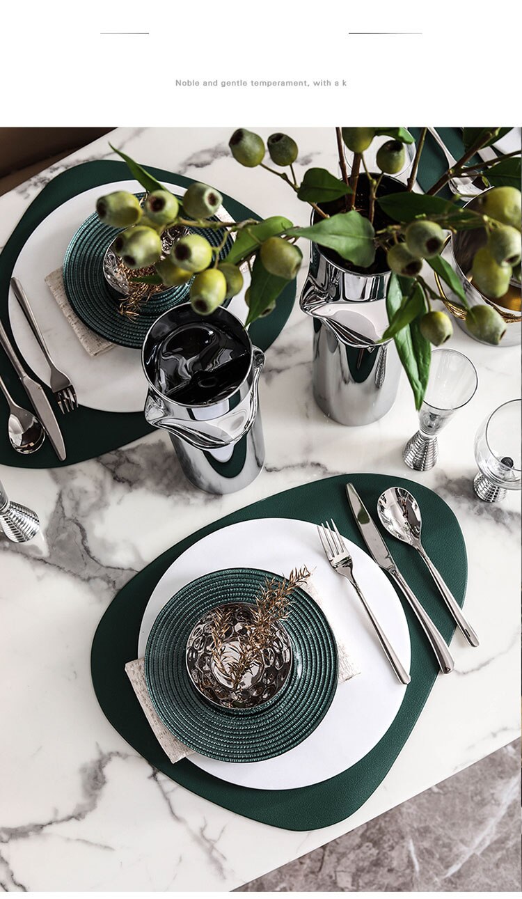 Modern Sales Office Cafe Restaurant Western Tableware Set Glass Plate Dinner Plate Round White Marble Tray Dining Table Ornament