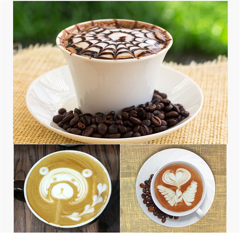 1pc houten handvat roestvrijstalen koffiesjablonen latte schuimspatel koffieservies diy koffiekunstnaald cafégereedschap voor barista