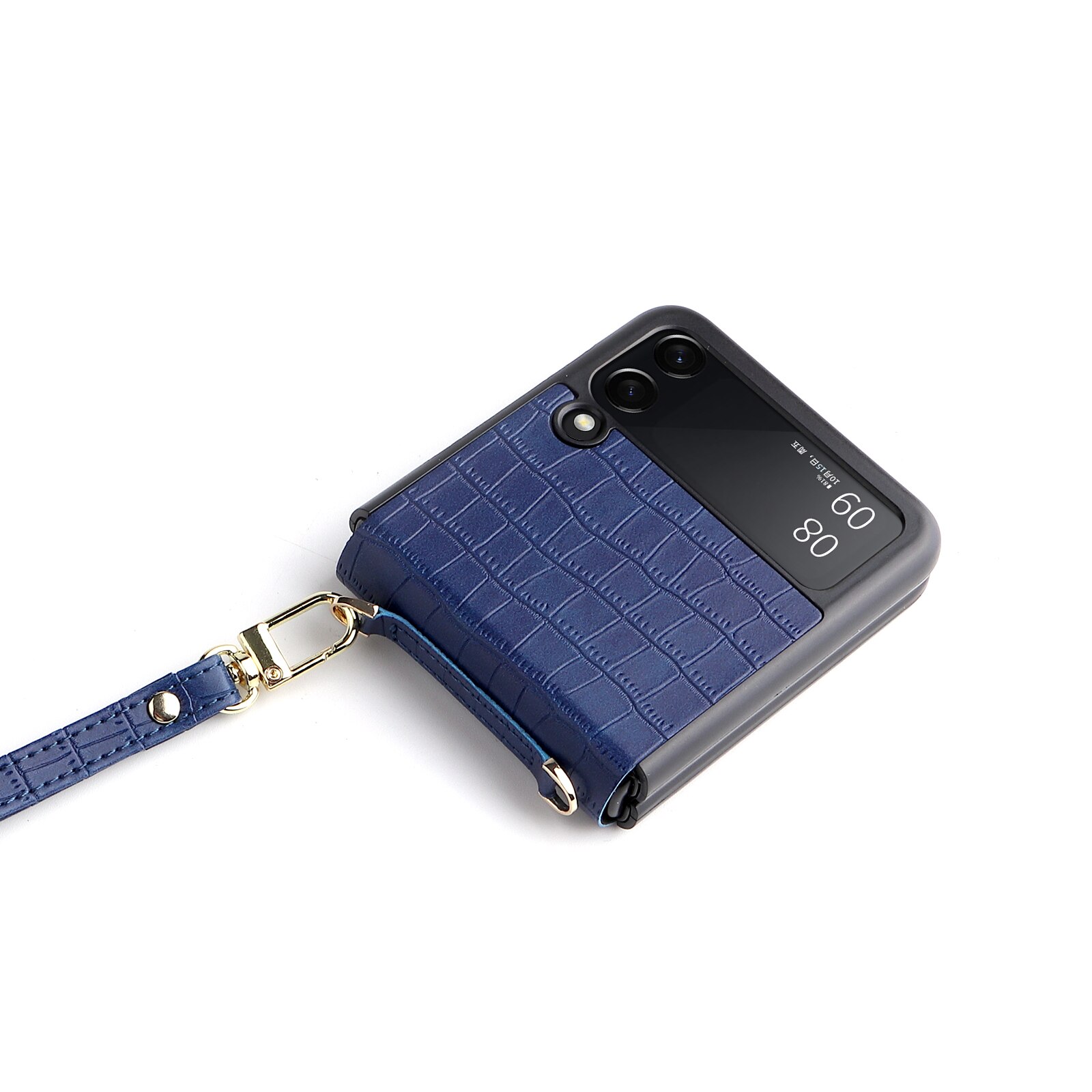 Pu Leather Hand Strap Anti-Val Telefoon Case Voor Samsung Galaxy Z Flip 3 5G SM-F711B Bescherming Terug cover Met Lanyard: Blue