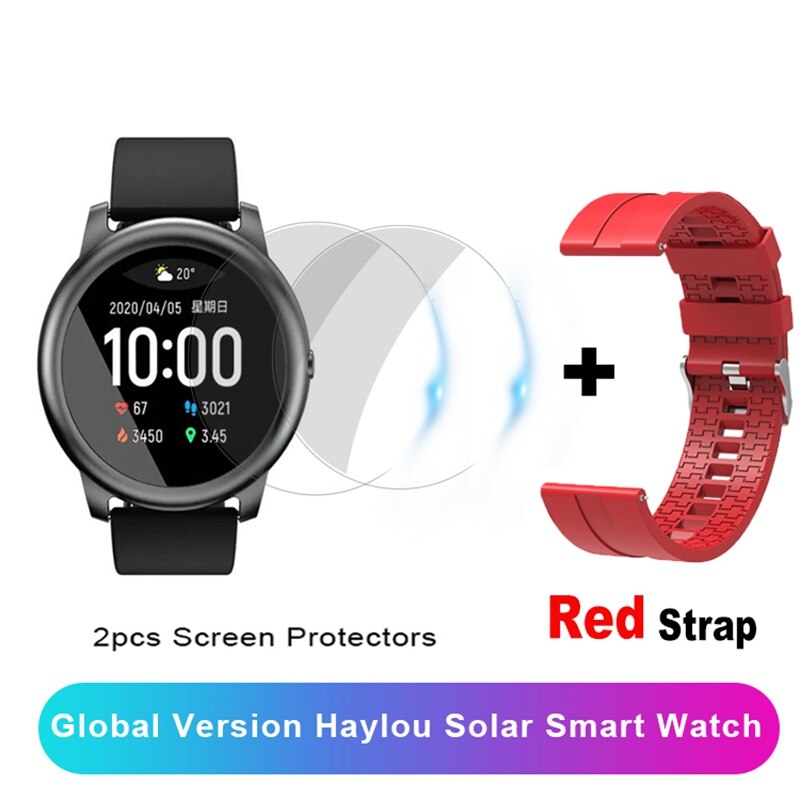 Xiaomi Haylou Solar Smart Watch IP68 Waterproof Heart Rate Sleep Monitor Pedometer Multiple Sport Watch For Android iOS: Add 2Film Red