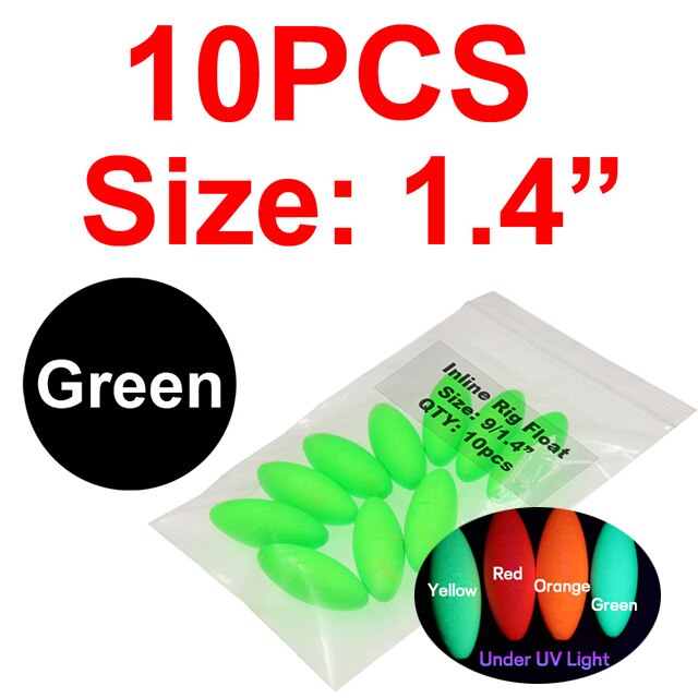 Bimoo 10 stücke Oval Angeln Rig Float Bobber Fluoreszierende Schaum Perlen Für Pompano Snappers Wels Salzwasser Angeln Boden Rigs: 10pcs green 9l1.4