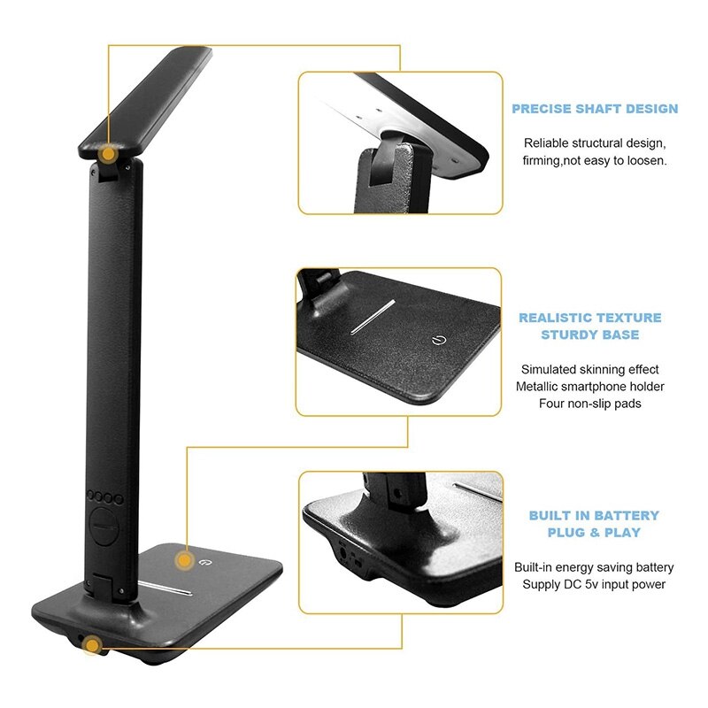 Contact Desk Lamp Wireless LED Desk Lamp with Smart Features Adjustable, Foldable Table Lamp