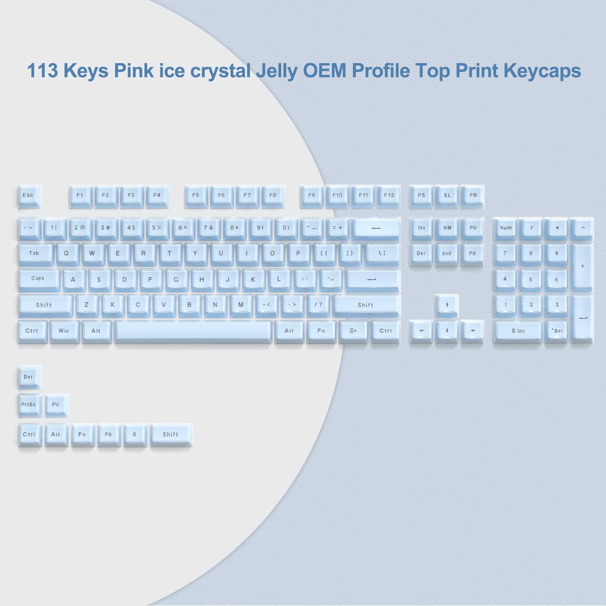 113 tasti blu gelatina superiore Stampa Profilo OEM Keycap Cristallo di ghiaccio Traslucido chiave cap per ciliegia MX 61 68 104 Tastiera meccanica