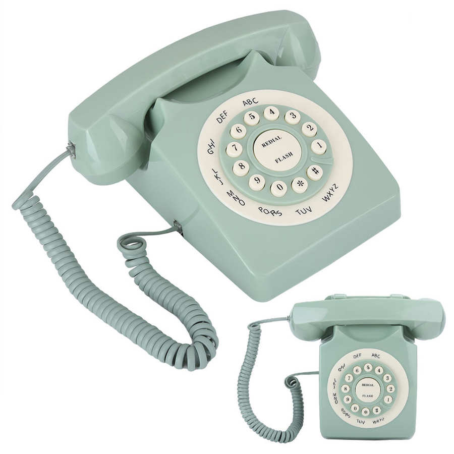 Smartphone vintage vintage européen, téléphone fixe, vert, haute définition, grand bouton clair, appel