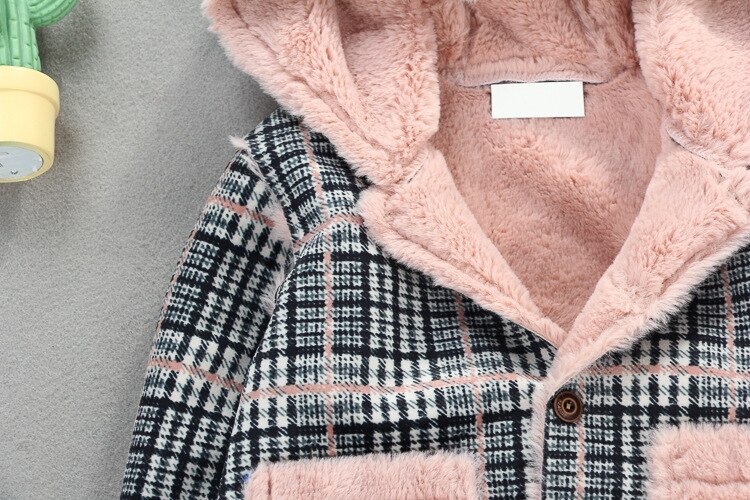 Lente winter bovenkleding dames baby geruite wol plus fluwelen warme jas kinderbontjas babymeisjesjas roosterkleding