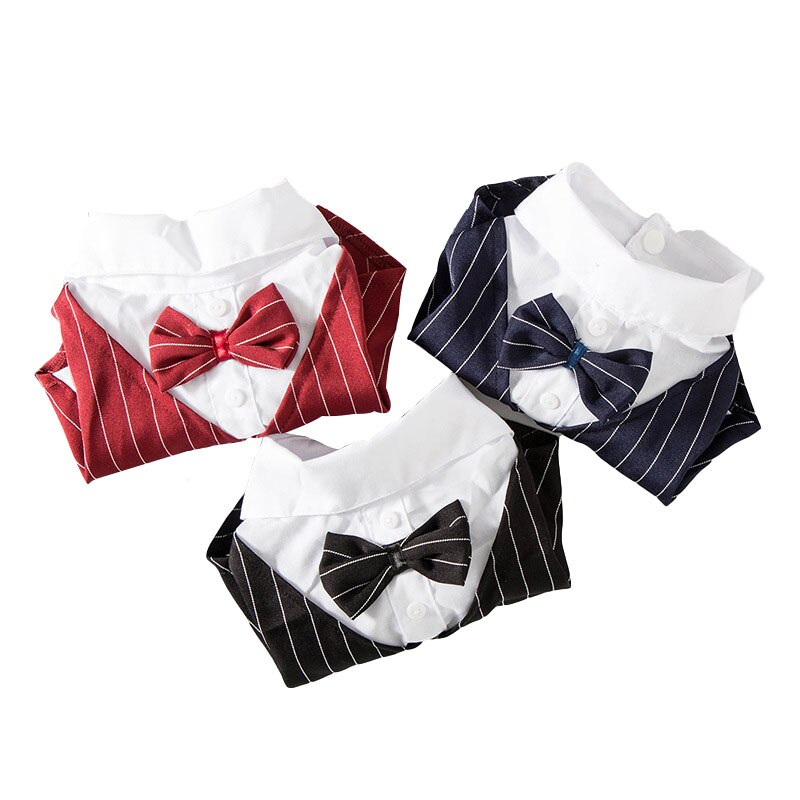 Gentleman chien vêtements rayure chien Costume formel chien chemise avec noeud mariage Costume chiot vêtements animal de compagnie petit chien Costume