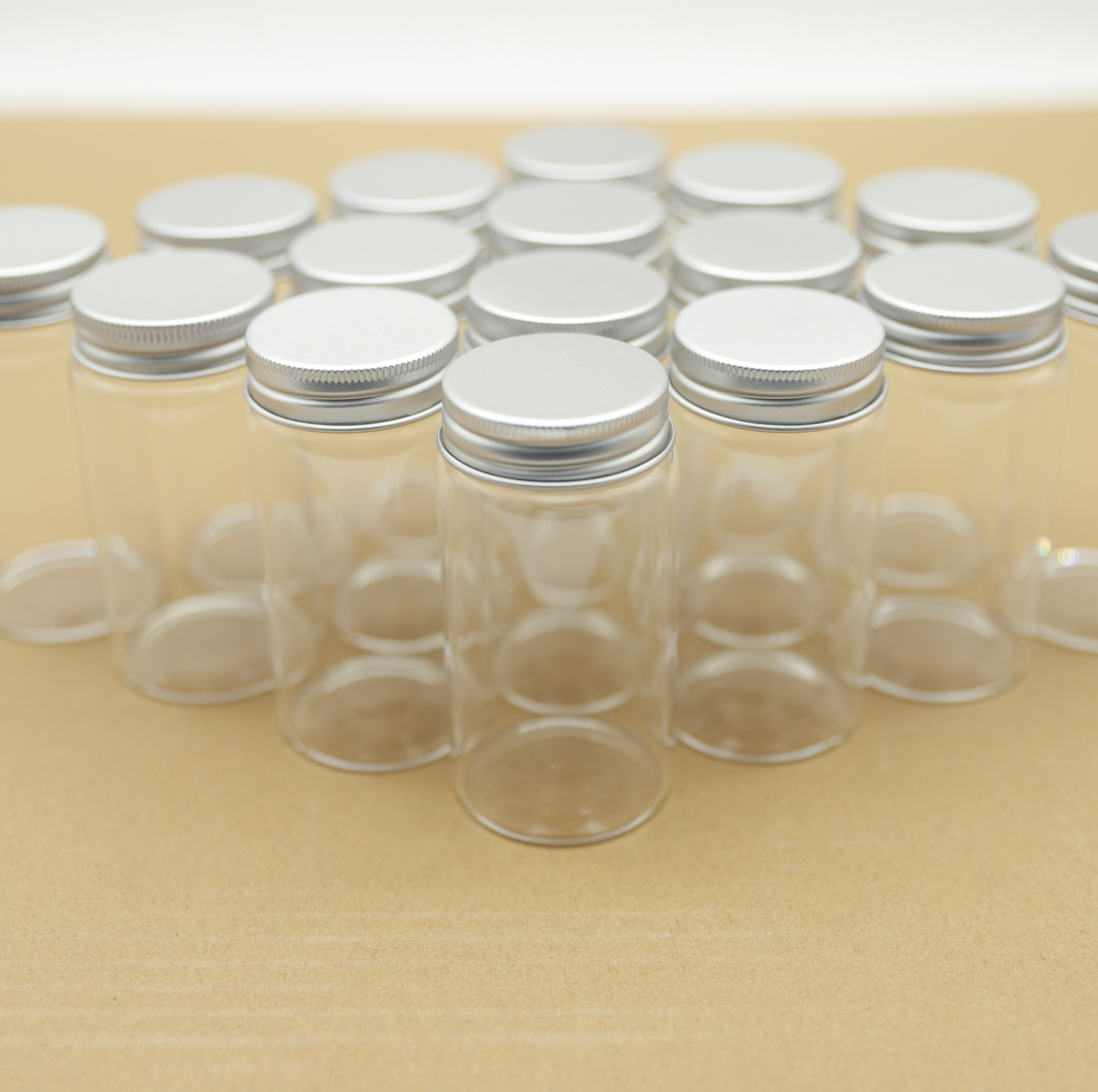 12pcs/lot 47*90mm 120ml small Glass vial Bottle jars Silver Screw Cap mini Jars DIY Craft Transparent jars empty bottles